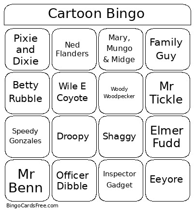 Cartoon Bingo Card