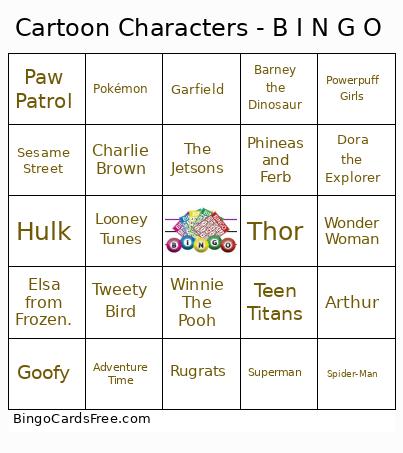Cartoon Characters - B I N G O Bingo Card