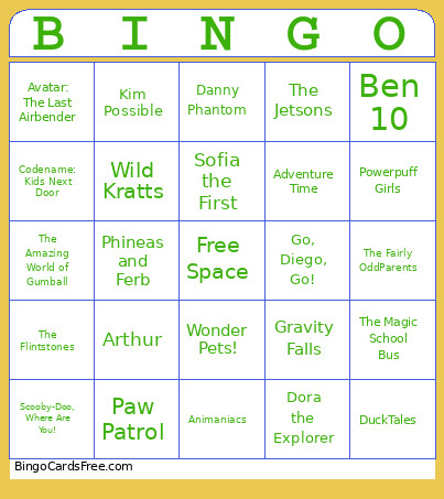 Cartoons Bingo Card