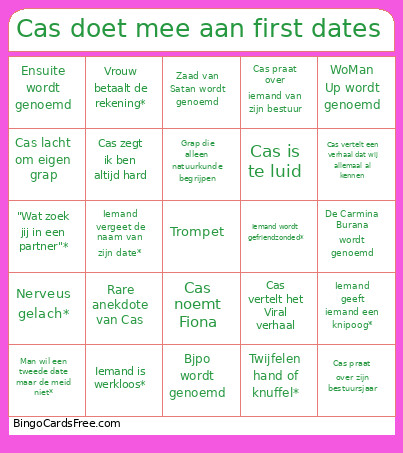 Cas Doet Mee Aan First Dates Bingo Card