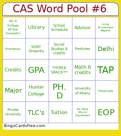CAS Word Pool #6 Bingo Card