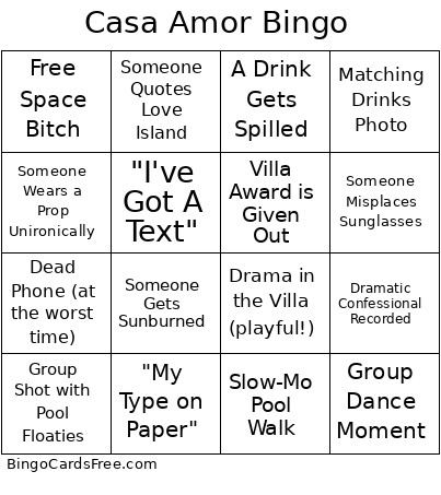 Casa Amor Bingo Card