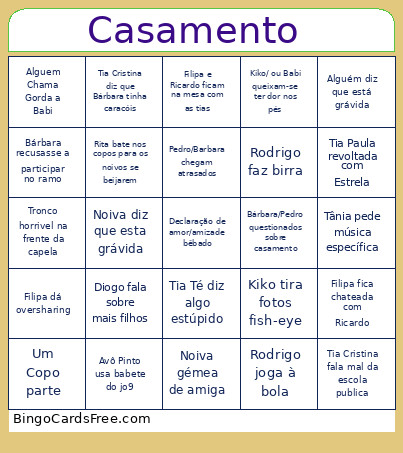Casamento Bingo Card