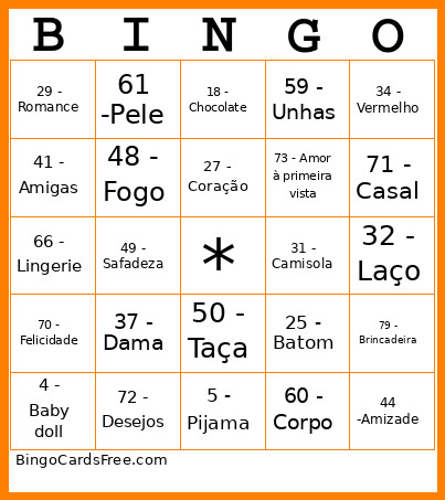 Casamento Bingo Card