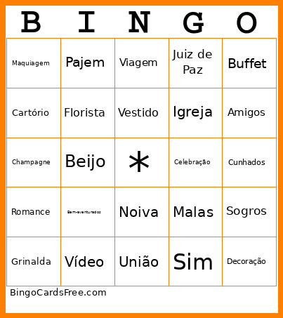 Casamento Bingo Card