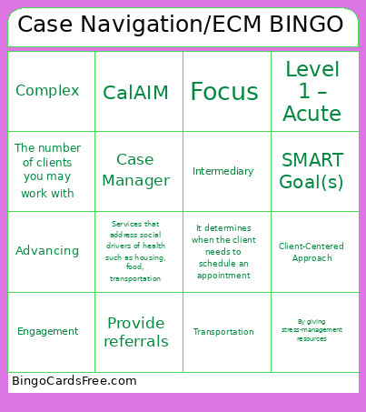 Case Navigation/ECM Bingo Card