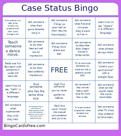 Case Status Bingo Card 2