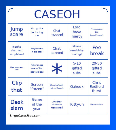 Caseoh Bingo Card