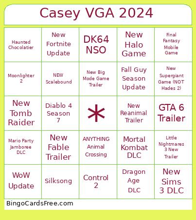 Casey VGA 2024 Bingo Card