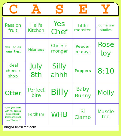 Casey's Bingo Card