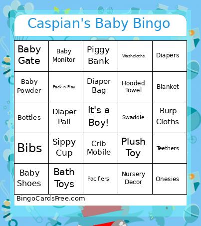 Caspian's Baby Bingo Card