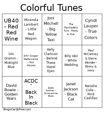Cassette Classics Bingo Card