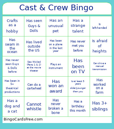 Cast & Crew Bingo Card
