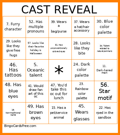 CAST REVEAL Bingo Card