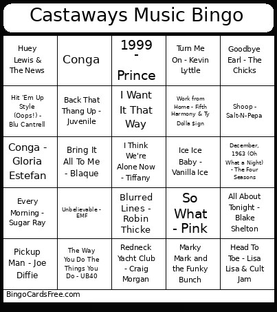 Castaways Music Bingo Card