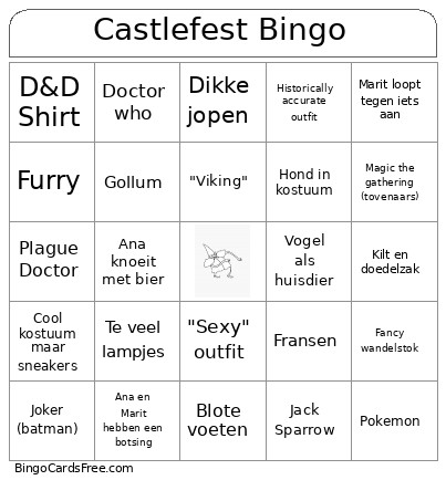 Castlefest Bingo Card