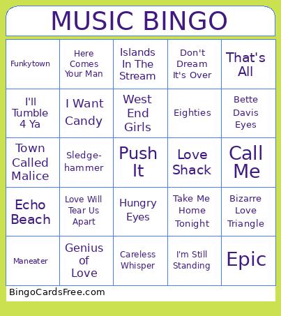 Castro’s 80’s Bingo