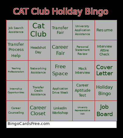 CAT Club Holiday Bingo Card