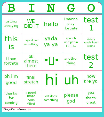 Cat’s Fortnut :3 Bingo Card