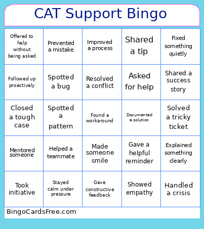 CAT Support Bingo Card