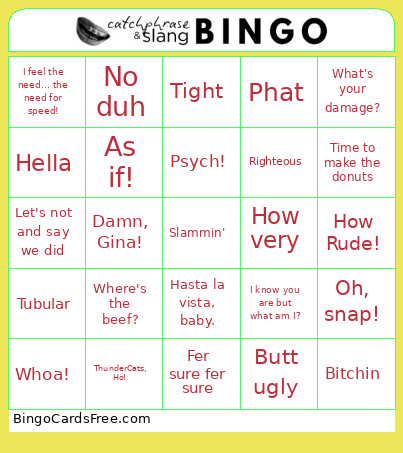 Catchphrase & Slang Bingo Card