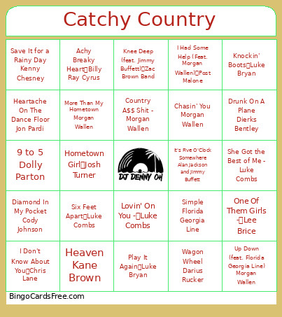 Catchy Country Bingo Card