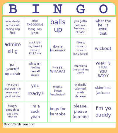 Cate And Tess Bingo Card