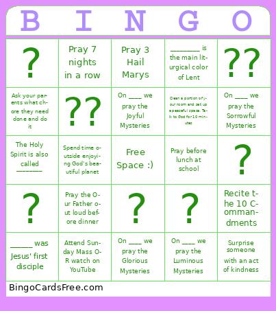 Catechism Lent Bingo 2025 Cards Free Pdf Printable Game, Title: BINGO