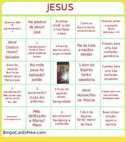 Catequese Bingo Card