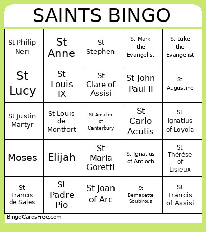 Catholic Saints Bingo Card