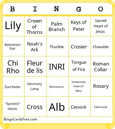 Catholic Symbols Bingo Cards