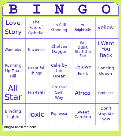 CB Music Bingo Card