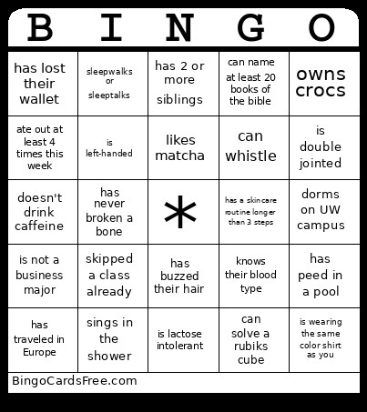 CBL Bingo Card