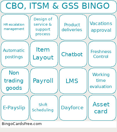 CBO, ITSM & GSS Bingo Card 2