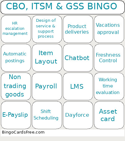 CBO, ITSM & GSS Bingo Card
