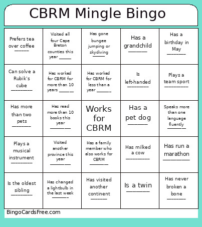 CBRM Mingle Bingo Card