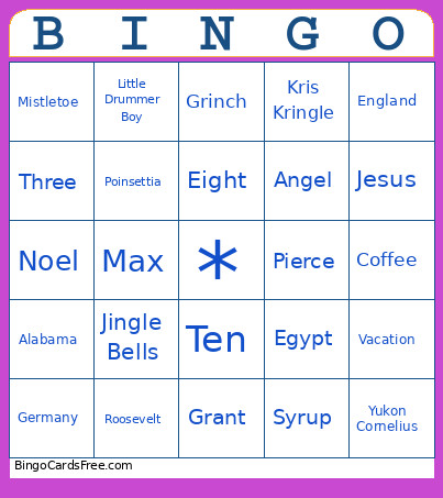 CC Christmas Bingo Card