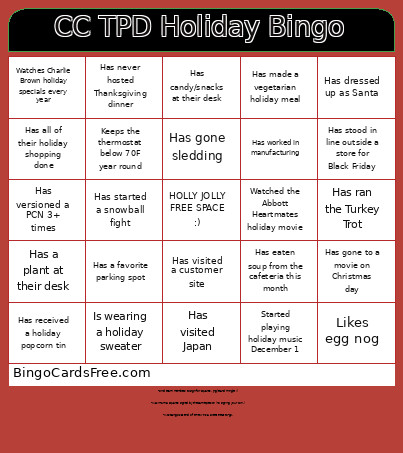 CC TPD Holiday 3 Bingo Card