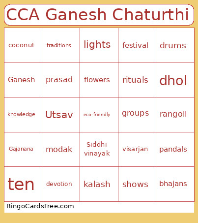 CCA Ganesh Chaturthi Bingo Card