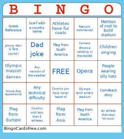 CCC Olympics Bingo Card