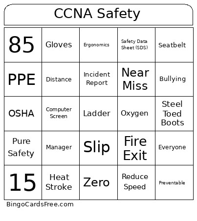 CCNA Safety Bingo Card