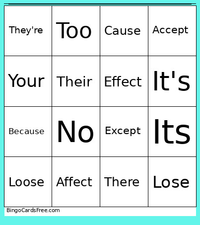 CCW English 10 Bingo Card