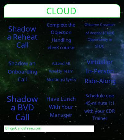 CDR Acclim8 Week BINGO Cards Free Pdf Printable Game, Title: CLOUD