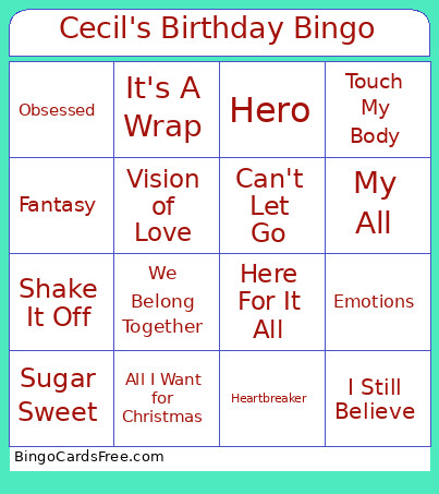 Cecil's Birthday Bingo Card