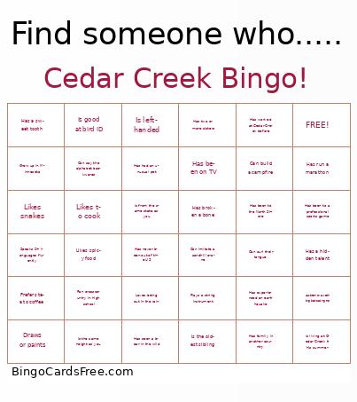 Cedar Creek Bingo!