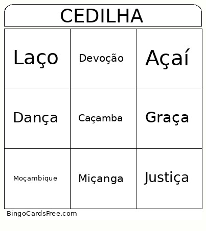 Cedilha Bingo Card