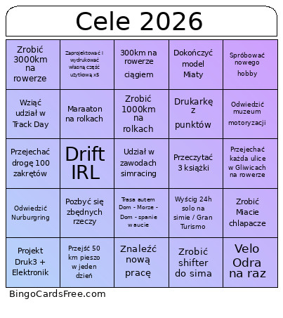 Cele 2026 Bingo Card