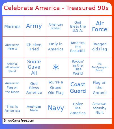 Celebrate America - Treasured 90s Bingo Card