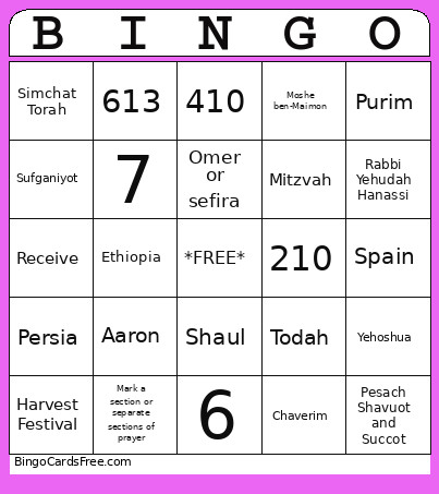 Celebration Bingo Card