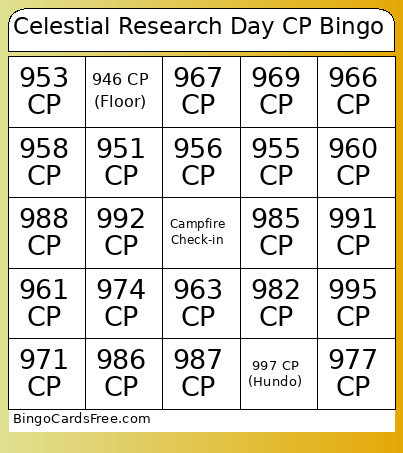 Celestial Research Day CP Bingo Card